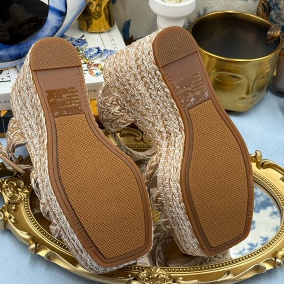🆕 GIANNI BINI 🧿 NWOB Santi Woven Beaded Wedge Sandal - Neutral Woven Sz US 7 - Picture 15 of 16